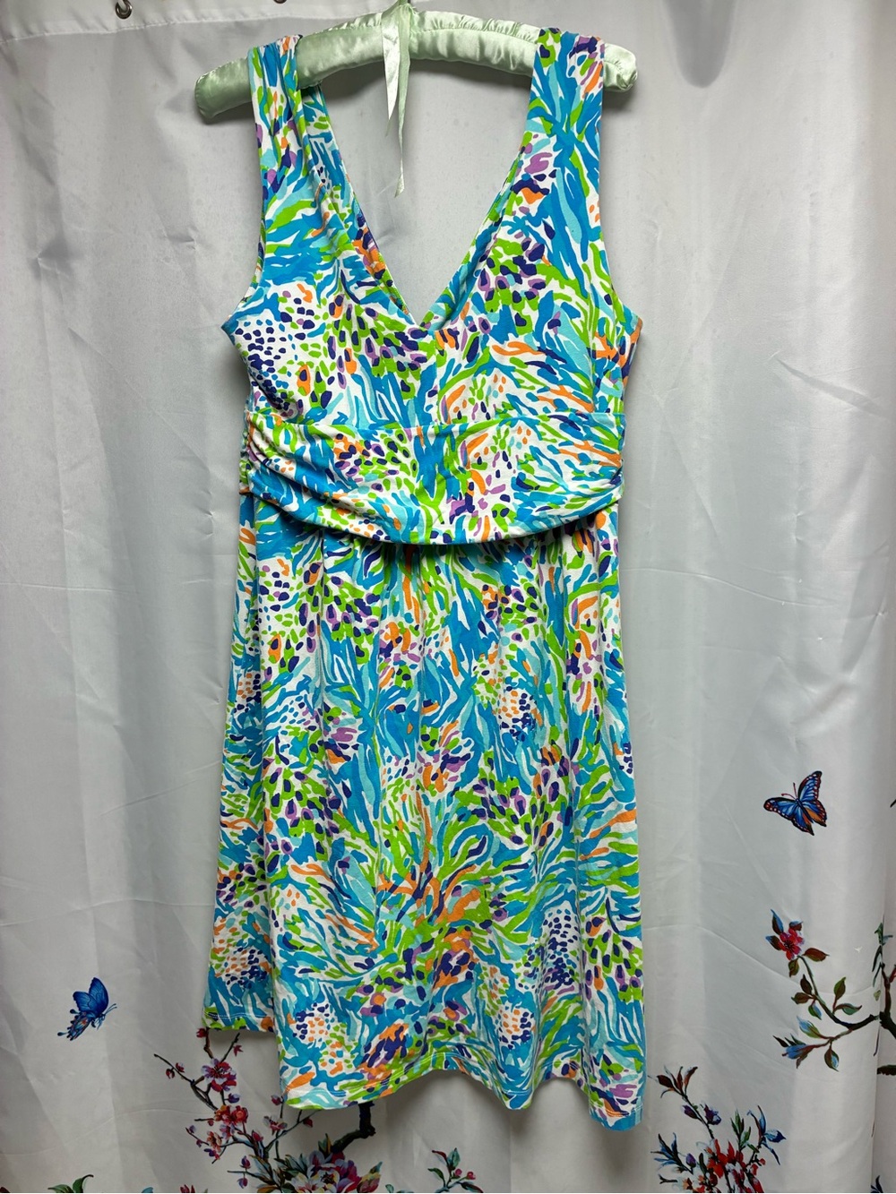 Lilly Pulitzer Blue and Green V-Neck Printed Midi Dress - Picture 2 of 4
